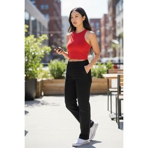 Athleta Conscious Crop Tank Red High Neck Built In Bra Womens Small P